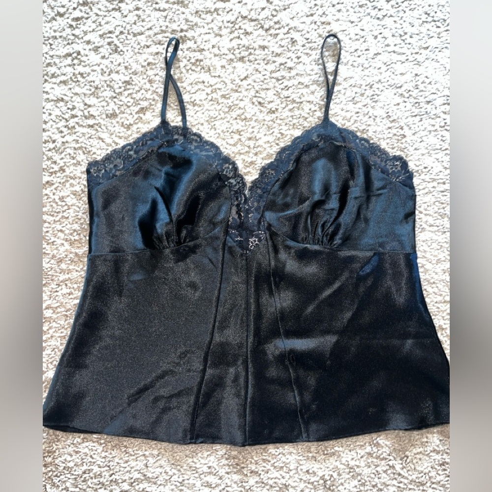 Barely Worn (once) Victorias Secret Black Satin Lace Camisole set (L)